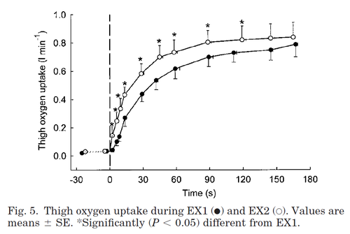 Thigh oxygen uptake during EX1 and EX2
